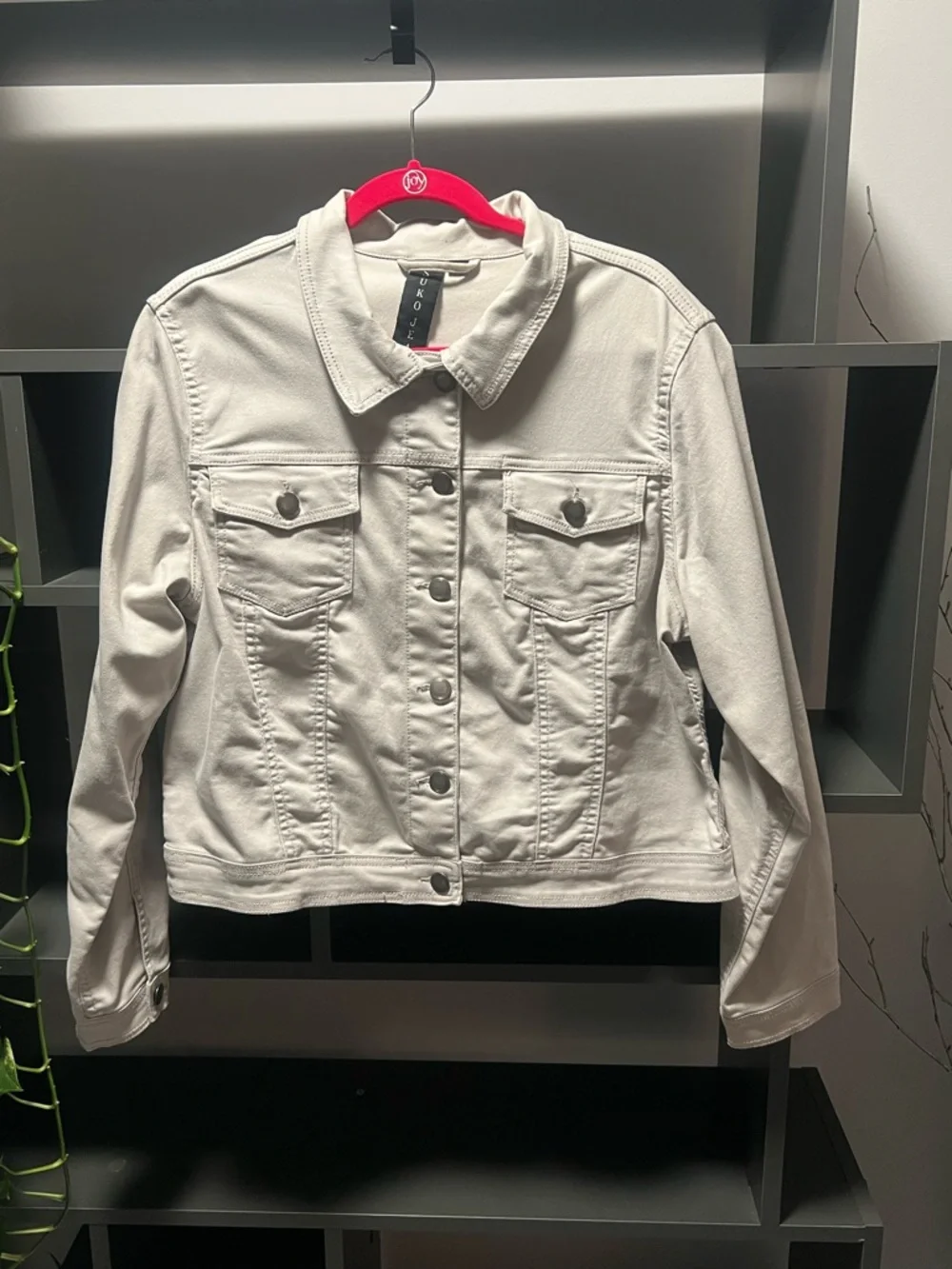 Cream Denim Jacket with Button-Front - Classic Trucker - Picture 3 of 9